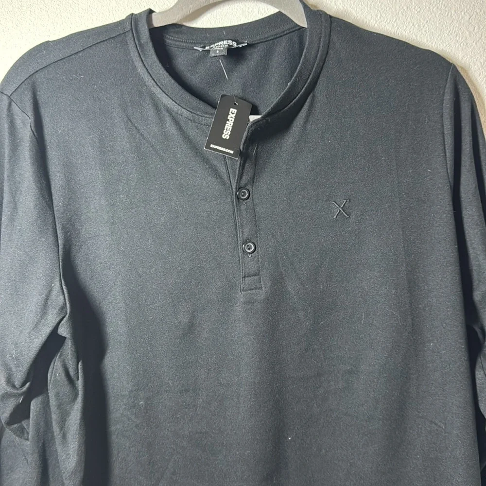 Express black 1/4 button up‎ long sleeves men’s pajama top shirt Sz S new